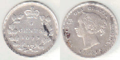 1899 Canada silver 5 Cents A001087
